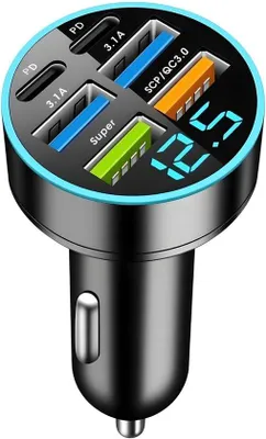 Productafbeelding van Autolader 66W 6 poorten USB sigarettenaansteker adapter QC3.0 PD snelladen voor iPhone, MacBook, iPad, Samsung en Android