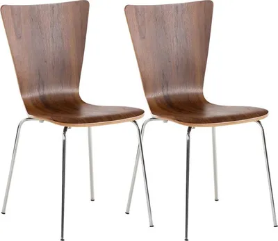 Produktbild von CLP 2er Set Besucherstuhl Aaron mit ergonomisch Holzsitz und Metallgestell walnuss
