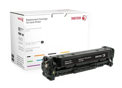 A Xerox toner cartridge and its packaging are shown against a white background.
