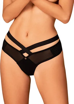 Zdjęcie produktu dla Obsessive Brasica majtki damskie z paskami XS/S czarne eleganckie