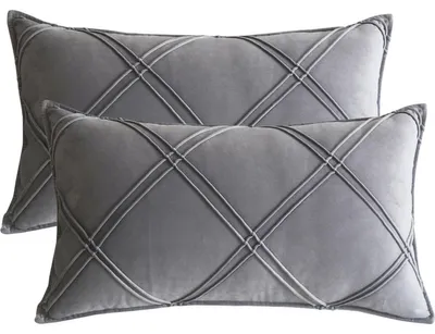Image de Elzusha - Ensemble de 2 taies d'oreiller en velours, couleur gris clair, motif carreaux