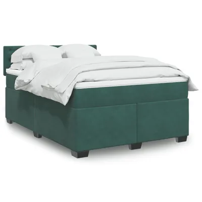 Produktbild von Design Boxspringbett mit Matratze Dunkelgrün 140x190 cm Samt, Klassische Betten 2024 Neu