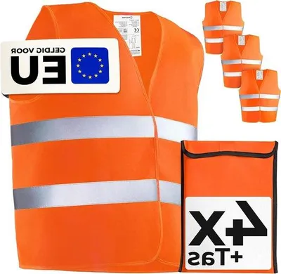 Produktbild von Reflektierend Sicherheitsweste mit Hochem Sichtbarkeit Set mit Tasche -  EN ISO 20471 - Hochem Sichtbarkeit - Bauwagen Auto - Universelle Größe - Orange.