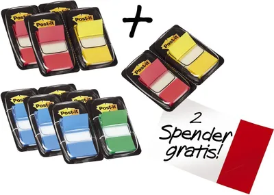 Image de Post-it® 680-P12 Index Promotion 680 - 25,4 x 43,2 mm, assortis, 8x 50 bandes plus 4x bandes es