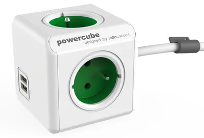 Productafbeelding van Allocacoc PowerCube Extended Duo USB FR groen - 4-voudige stekkerverdeler met 2,1 A USB-laadstroom - Wit/groen