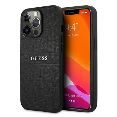 Produktbild von Guess Saffiano Metal Logo Stripes - Hülle für iPhone 13 Pro Max (Schwarz)