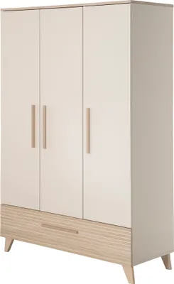 Produktbild von roba Kinderkleiderschrank 3-türig Sidney - Schrank mit großer Schublade für Baby- & Kinderzimmer mit Massivholzgriffen & -füßen - Beige / Nachbildung Eiche