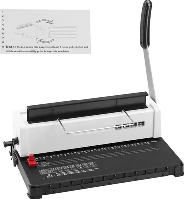Zdjęcie produktu dla SucceBuy Bindownica spiralna, ręczna bindownica, dziurkacz 34-otworowy na 120 kartek, regulowany grzbiet spiralny 3/16" - 9/16", kompatybilna z formatami letter, A4, A5