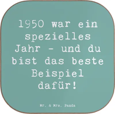 Produktbild von Mr. & Mrs. Panda Untersetzer für Gläser Spruch 1950 Geburtstag - Meeresbrise - Geschenk, Happy Birthday, Geburtsjahr, Holzuntersetzer, Tischschoner, Glückwunsch, Hommage