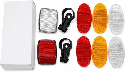 Productafbeelding van Fietsreflectorset, 1 voor, 1 achter- en 6 spakenreflectoren (2 oranje, 2 rood, 2 wit), fietsveiligheidslichten voor nachtrijden