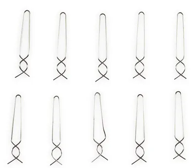 Ten silver hair clips arranged in two rows on a white background.