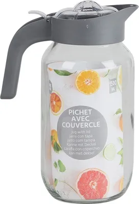 Produktbild von Glaskrug Pichet 1,5L mit Deckel und Ausgießsieb - grau