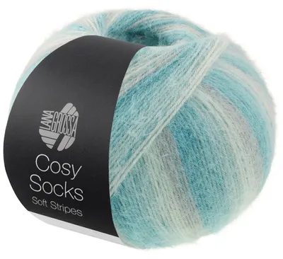 Produktbild von Lana Grossa - Cosy Socks Soft Stripes 0110 hellgrau mint minttürkis türkis hellpetrol