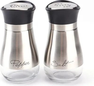 Produktbild von 4 Unzen Salz- und Pfefferstreuer-Set, eleganter Edelstahl mit Glasboden, 2-teiliges Set