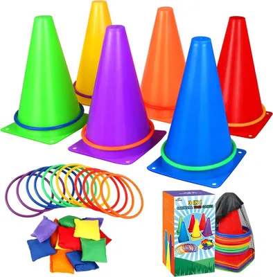 Productafbeelding van Outdoor spelletjes voor kinderen - Set van 31 - 3-in-1 werpspel voor kinderen - Cornhole zakjes - Pylonen & ringwerpspel