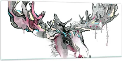 Produktbild von Bilder auf glas - Moose Bunt Kopf Abbildung - 120x50cm - Glasbilder - Wandbilder - Kunstdruck - zum Aufhängen bereit - Wanddekoration aus Glas - Glas Bilder - Wandbild auf Glas - GAB120x50-3033