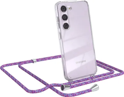 Produktbild von EAZY CASE Handykette kompatibel mit Samsung Galaxy S23, Handyhülle mit Umhängeband, Handykordel, Schutzhülle Clear, Band in Bunt