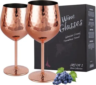 Produktbild von Famanu Weinglas stilvolles und elegantes Edelstahlglas - 530 ml, 2 Stück (rosa)