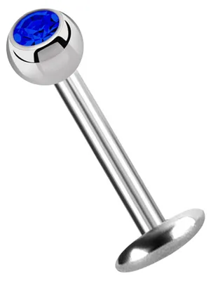 Produktbild von Titan Labret Lippenpiercing Stecker 4 mm Platte in 1,2 x 13 mm + Kugel mit Stein in dunkelblau