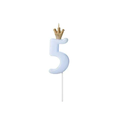 Image de Bougie d'anniversaire avec couronne | Bleu clair Nombre : 5