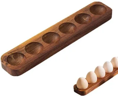 Image de Porte-œufs en bois - 6 compartiments - 32 x 6,5 x 2 cm - Finition lisse - Facile à nettoyer - Idéal pour ranger, organiser et accéder facilement aux œufs - Couleur bois