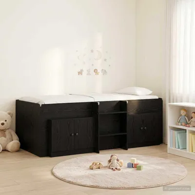 Obrázok produktu pre Maison Exclusive – Posteľ s úložným priestorom a skriňou, 3 kusy, čierna, drevotrieska