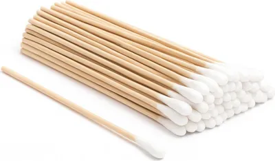 Produktbild von Holztupferstäbchen mit Wattekopf, steril, 15cm, Packung à 25 Stück
