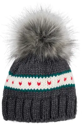 Produktbild von styleBREAKER Kinder Strick Bommelmütze mit Herzmuster und Thermo Fleece Futter, Winter Fellbommel Mütze, 3-5 Jahre 04024209