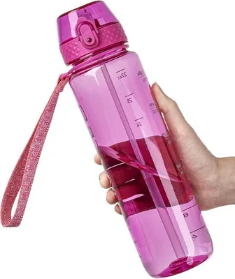 Produktbild von Famanu Sportwasserflasche mit Strohhalm - Motivierende Trinkflasche - 1 Liter - Rosa