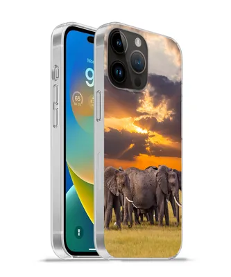 Produktbild von MuchoWow® Handyhülle Schutzhülle Hülle für Apple iPhone 14 Pro - Softcase Elefant - Tiere - Gras - Sonnenuntergang - Natur Silikon Softcase Handy Hülle - Umschlag