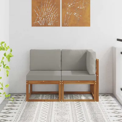 Produktbild von "Neues Produkt" Outdoor Mittel- und Ecksofa 2 Stück - Natürlich und Hellgrau - Gartenstühle V3390