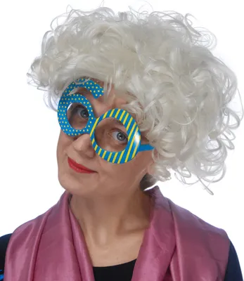 Produktbild von Partybrille für 60. Geburtstag gestreift und gepunktet Blau Gelb