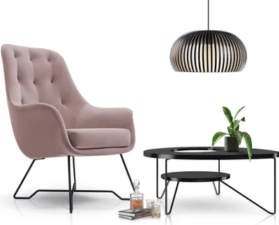 Produktbild von DomoHome kreslo EZO Pohodlné moderné dizajnové kreslo Ergonomické čalúnenie, Stabilné nohy, Pohodlie pri sedení z PUR peny, Kvalitný látkový poťah Rozmery: 72x83x101 cm, Farba: PUDERROSA