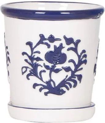 Zdjęcie produktu dla Ceramiczna doniczka Malaga, niebieska, Ø 9 cm, imitacja porcelany, doniczka dekoracyjna do roślin domowych