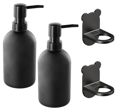 Produktbild von moderne Seifenspender (400 ml), schwarze Badezimmer-Seifenspender mit Pumpe, Flüssigseifenspender aus Glas mit Aufkleberhalter, nachfüllbarer Spülmittelspender für Küche und Bad