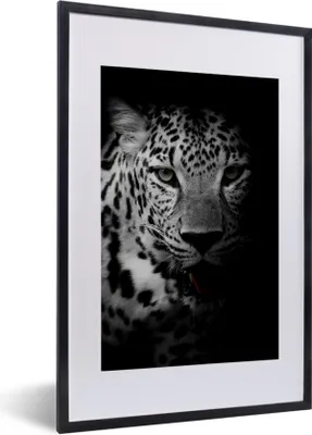 Produktbild von MuchoWow® Gerahmtes Poster Tiere - Schwarz - Weiß - Panther - Porträt 40x60 cm - Poster mit Schwarzem Bilderrahmen Wandposter Rahmen Foto Bilder - Poster in Rahmen