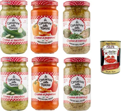 Produktbild von Le Conserve della Nonna Testpaket Creme Paprika, Zucchini und Artischocken 6x 190gr + Italian Gourmet polpa 400g
