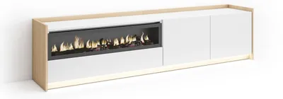 Image de Meuble tv effet bois blanc et chêne 207x37x50cm cheminée effet feu