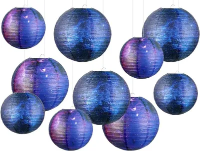 Imagen del producto de Linternas de papel con motivos de planetas, 10 unidades, de colores variados, ideales para fiestas de cumpleaños infantiles
