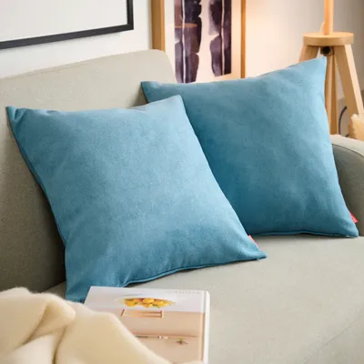 Produktbild von Blumtal 2er Set Kissenbezug 50x50 cm Chenille - Kuscheliges Sofakissen mit verstecktem Reißverschluss,  , weiches Dekokissen, Storm Blue - Blau