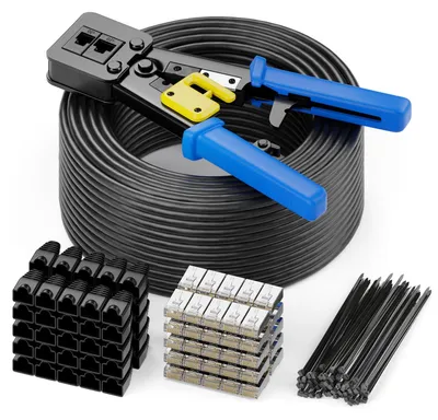 Produktbild von deleyCON 100m CAT7 Verlegekabel Set S/FTP 600MHz 10 Gbit/s - Schwarz