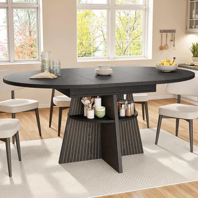 Produktbild von Flieks Ausziehbarer Esstisch mit offenem Ablagefach, Esszimmertisch mit verdickte Tischplatte, Küchentisch 110-150x110x76cm, Schwarz