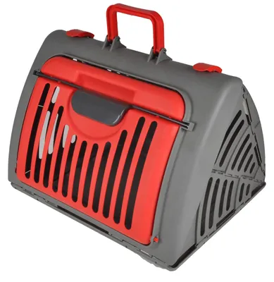 Produktbild von Transportkäfig für Katzen und Hunde, klappbar, Kunststoff, 46 x 35 x 33 cm, Anthrazit-Rot
