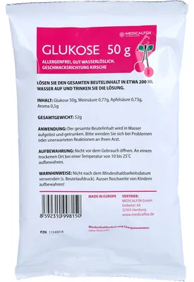 Obrázek produktu pro MEDICALFOX Glukóza 50 g prášek s příchutí třešně, 50 g prášek