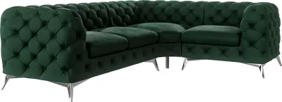 Produktbild von S-STYLE MÖBEL - Chesterfield Ecksofa Cleo mit Silber Metall Füßen aus Flasche Grün Samtstoff, Ottomane rechts, B/T/H: 264 cm / 204 cm/ 75 cm