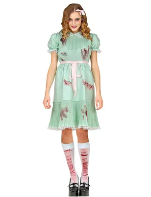 Produktbild von Killer-Puppe - Halloween Geister Hexenkostüm für Damen | Grün Weiß Größe: S