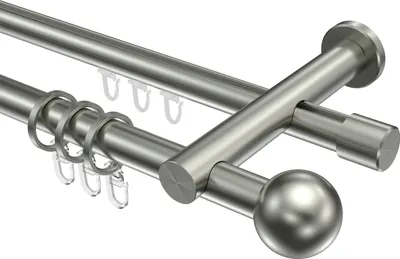 Produktbild von Interdeco Rundrohr-Innenlaufstange / Gardinenstange (Kombination) Edelstahl-Optik, Typ Platon Luino (Kugel), 20 mm Ø 2-läufig, 200 cm
