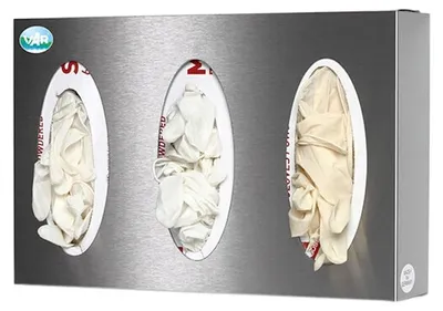 Produktbild von Robuster Wandspender für Handschuhe 3-Fach | HxBxT 25x38x8cm | Edelstahl | Silber