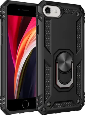 Produktbild von LaimTop iPhone SE 2020 Hülle, Hybrid Robuste Rüstung Drehbarer Ring Halter Ständer Dual Layer Hard PC + TPU Stoßfest Schutzhülle für iPhone SE 2020 Schwarz