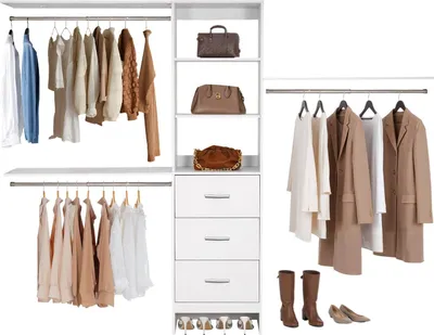 Produktbild von Kleiderständer - Garderobenständer-Schranksystem - Drei Schubladen - Holz - Verstellbar - Drei ausziehbare Kleiderstangen (57,5–102 cm) - Für begehbare Kleiderschränke